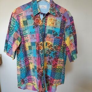 Cotton Brothers Button Down Shirt  Sz L 100% Cotton Made In USA Fun Multi Colors